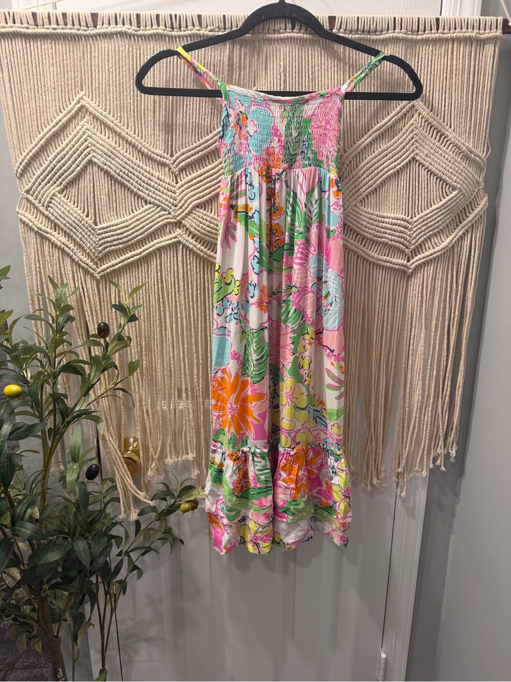 Lilly Pulitzer Pink Floral Sundress with Green and Orange Accents
